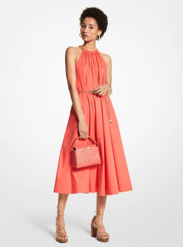 Damske Saty Michael Kors Chain-Neck Organic Stretch Cotton Halter Hnede Ruzove - Oblecenie Michael Kors Outlet | LTFWQ-2361
